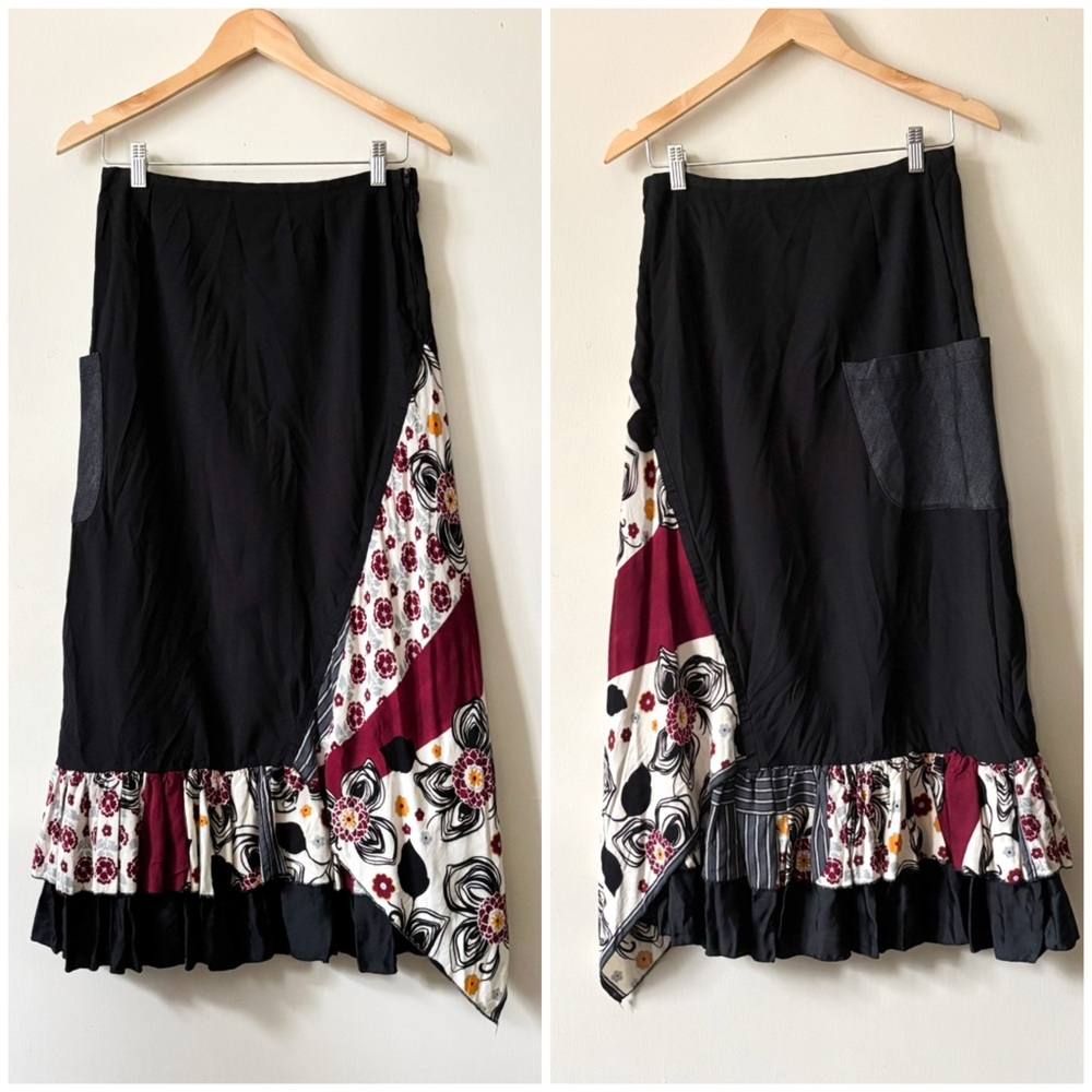 Y2K Vintage Dixie Italian Made Mixed‎ Media Patchwork Artisan Asymmetrical Skirt